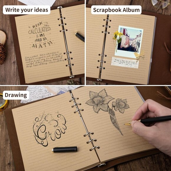 PU Leather Journal Notebook, Refillable Travel Vintage Writing Journals Diary - Picture 6 of 6